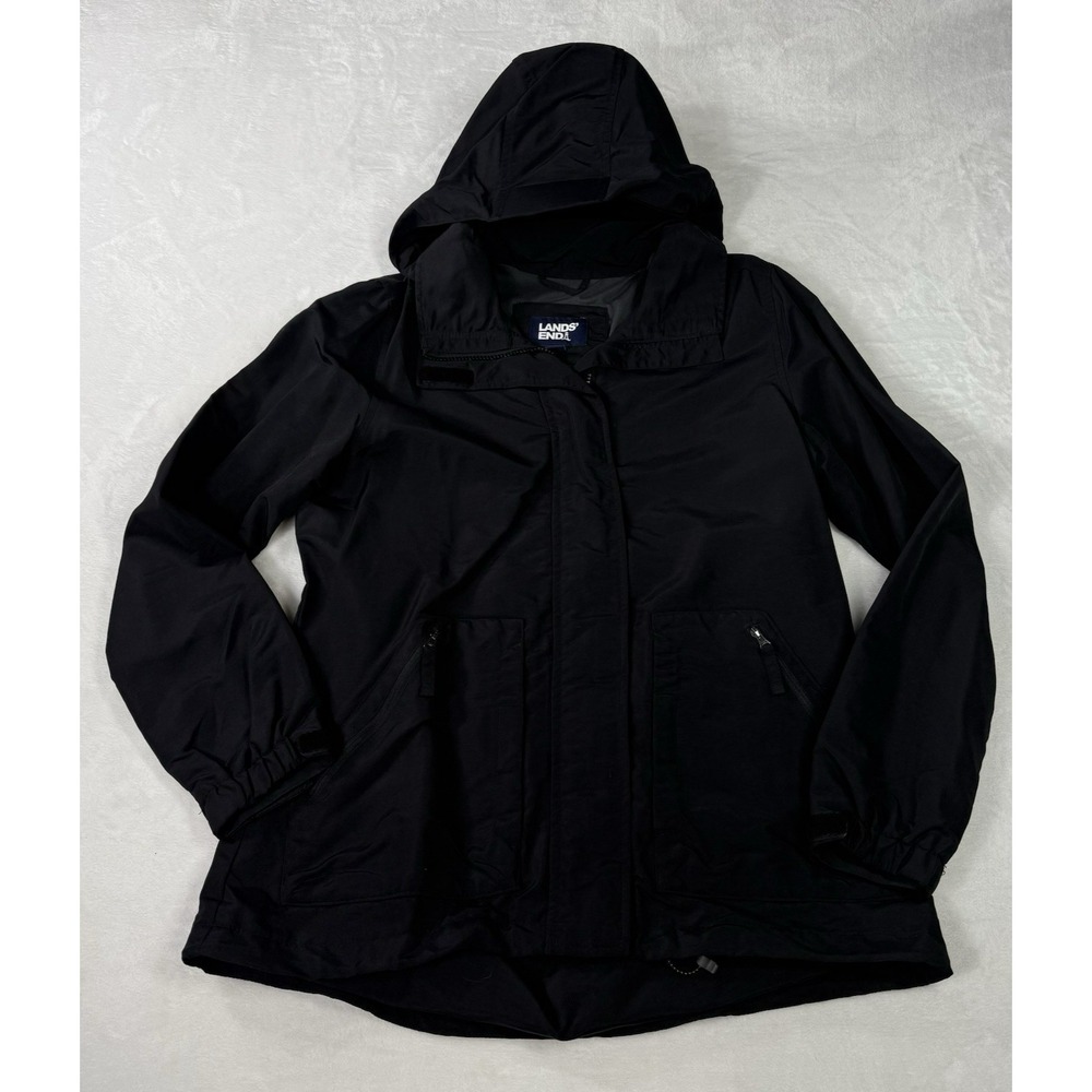 Lands End Jacket Womens Small Black Waterproof OeKo-Tex Parka‎ Hooded Lined 100
